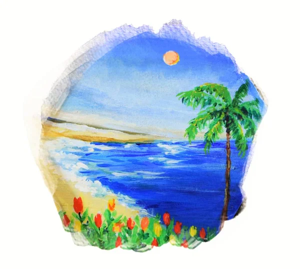 Vacker Sommar Sea Side View Art Illustration — Stockfoto