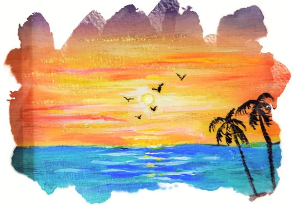 Beautiful Summer Sea Side View Art Illustration — Stock Photo, Image