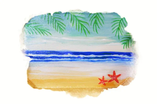 Vacker Sommar Sea Side View Art Illustration — Stockfoto