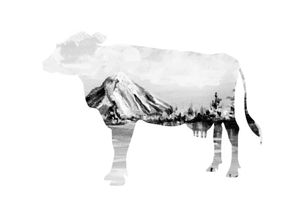 Beautiful Silhouette Cow Art Illustration — Stock Photo, Image