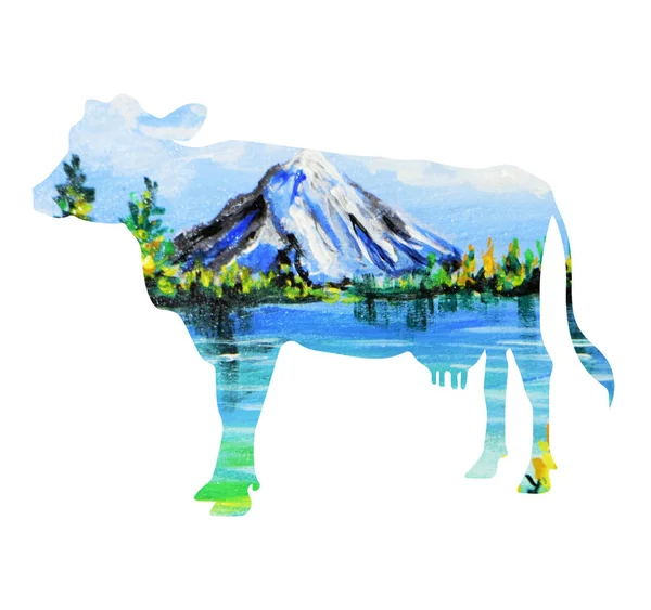 Schöne Silhouette Kuh Kunst Illustration — Stockfoto