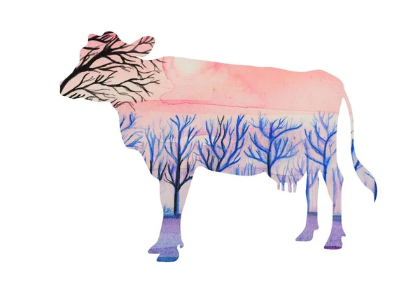 Ilustracja Piękne Krowy Sylwetka Sztuka — Zdjęcie stockowe