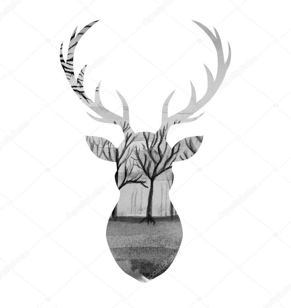 Beautiful silhouette deer art illustration