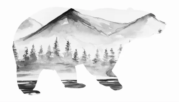 Ilustracja Kolor Niedźwiedź Piękny Sylwetka Sztuka Tło Woda Zima — Zdjęcie stockowe