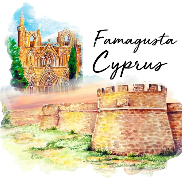 Tello Castle North Cyprus Watercolor Illustration — Stockfoto