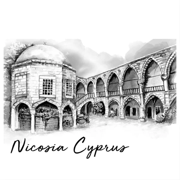 Buyuk Han Cipro Del Nord Acquerello Arte Illustrazione — Foto Stock