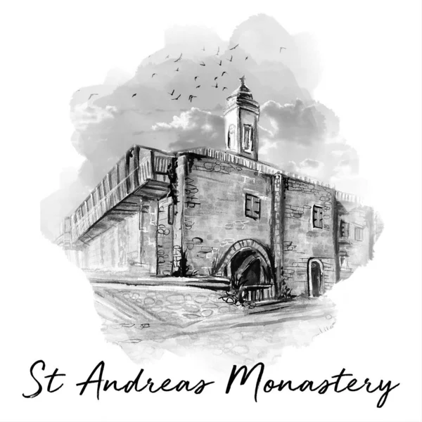 Mosteiro Santo André Chipre Ilustração Aquarela — Fotografia de Stock