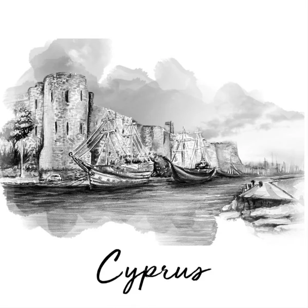 Cypern Kyrenia Slott Konst Illustration — Stockfoto