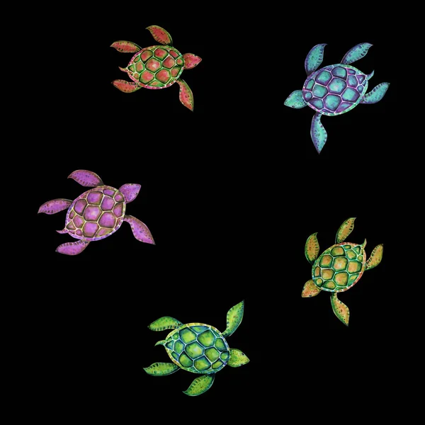 Όμορφη Χελώνα Τέχνη Χρώμα Νερό Εικόνα Φόντο — Φωτογραφία Αρχείου