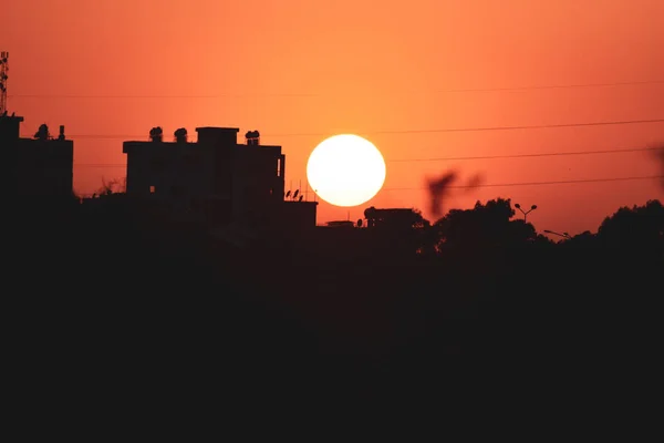 Fond Noir Orange Coucher Soleil — Photo