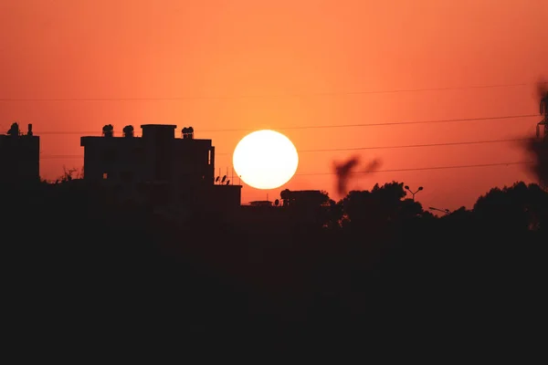 Fond Noir Orange Coucher Soleil — Photo