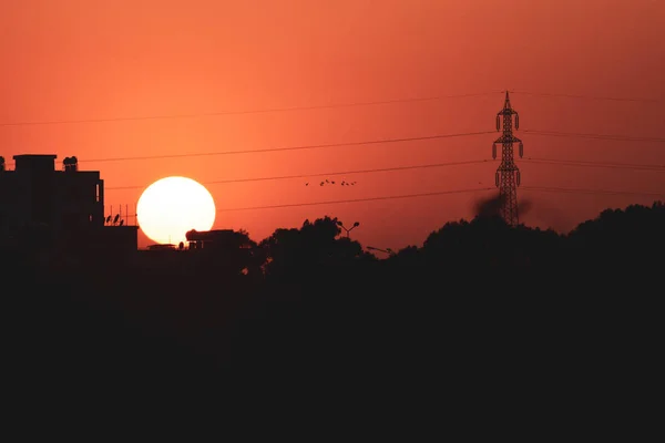 Fond Noir Orange Coucher Soleil — Photo