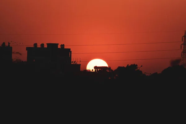 Fond Noir Orange Coucher Soleil — Photo