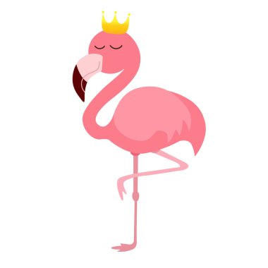 Sevimli flamingo, altın taç, vektör illüstrasyon