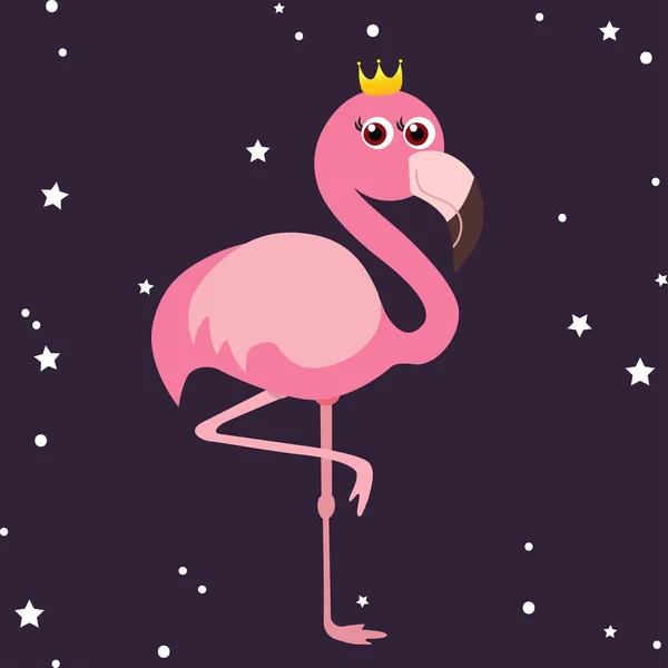Симпатичный Фламинго Золотая Корона Векторная Иллюстрация — стоковый вектор