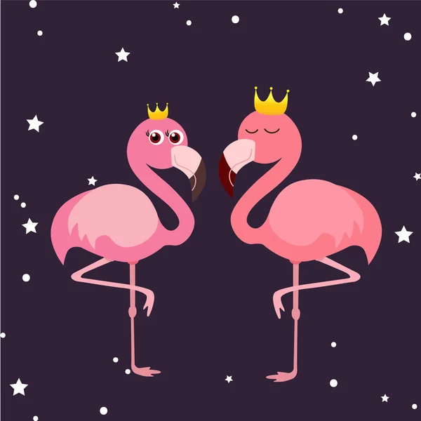 Sevimli Flamingo Altın Taç Vektör Illüstrasyon — Stok Vektör