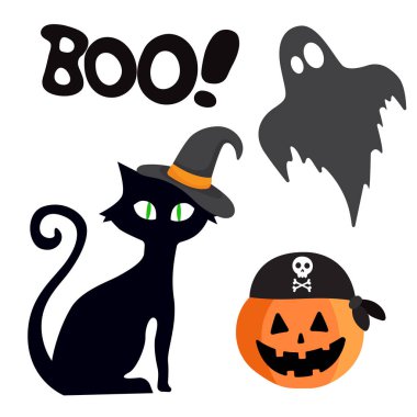 Cadılar Bayramı kedisi, düz, vektör illüstrasyon