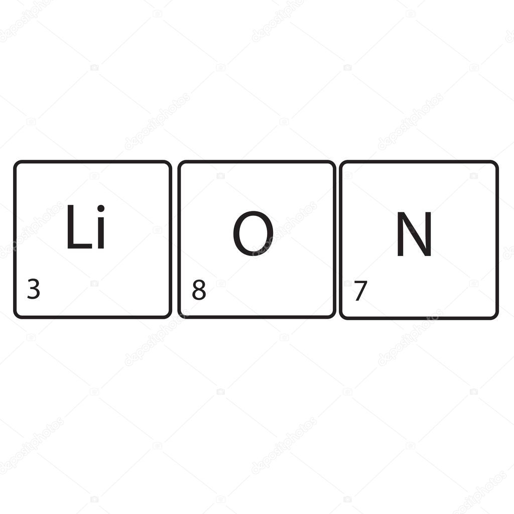 Lion, periodic table, text, vecctor illustration