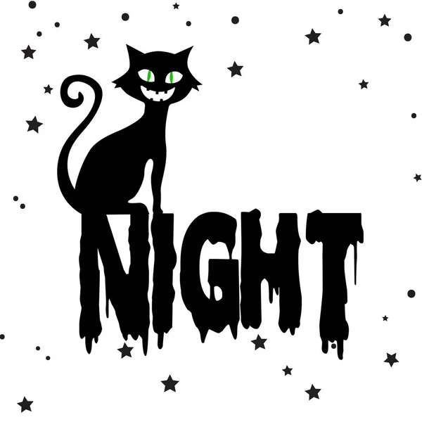 Night Cat Art Vector Illustration — Stock Vector