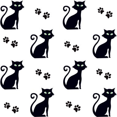 Kedi silueti, sanat, vektör illüstrasyon