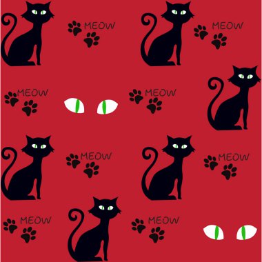 Kedi silueti, sanat, vektör illüstrasyon