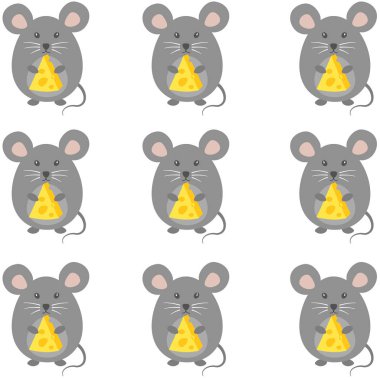 Sevimli gri fare, peynir, vektör illüstrasyon