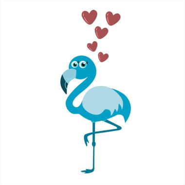 sevimli, mavi, flamingo, vektör illüstrasyon