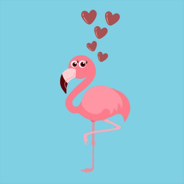 Pembe sevimli, mavi, flamingo, vektör illüstrasyon