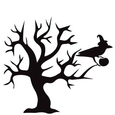 Korku helloween ağaç, kedi sanat, vektör illüstrasyon