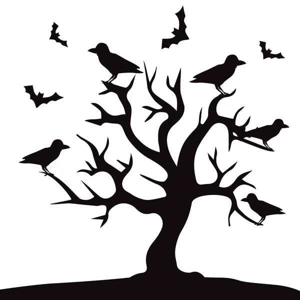 Horreur Arbre Halloween Art Chat Illustration Vectorielle — Image vectorielle