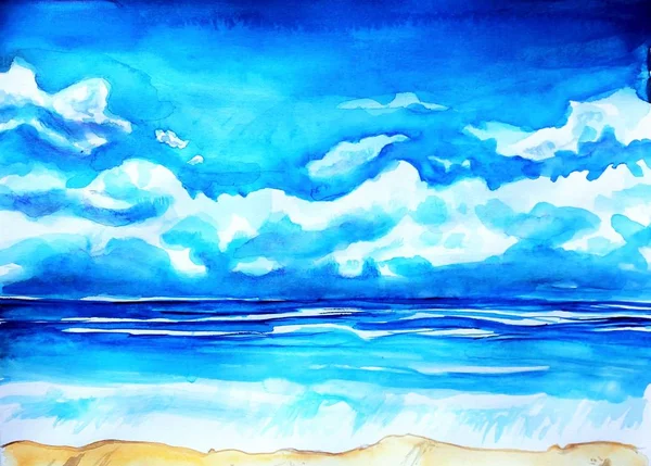 Beautiful summer sea view, art, water color — Stockfoto
