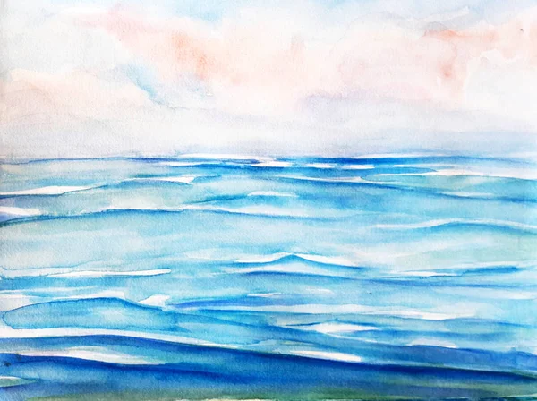 Güzel deniz dalgası, su rengi, sanat — Stok fotoğraf