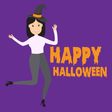 Mutlu Cadılar Bayramı, Komik Çizgi Kadın, Vektör İllüzyonu