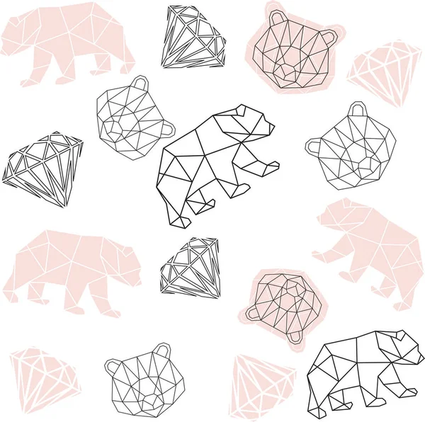 Векторні Абстрактні Багатокутні Геометричні Алмазні Породи Серця Ведмеді Візерунок — стоковий вектор
