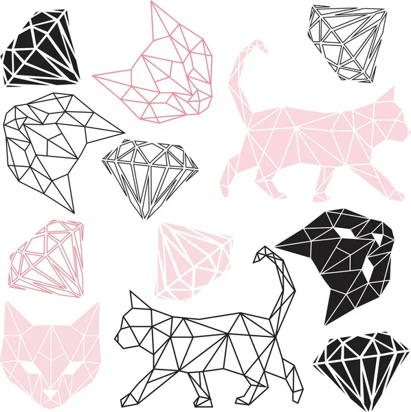 ベクトル抽象多角形の猫頭 — ストックベクタ