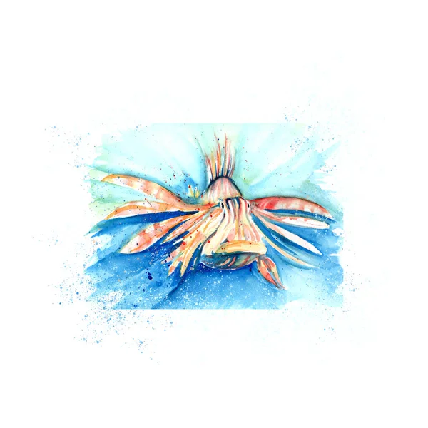 Aquarelle Ζωγραφική Του Lionfish Σκίτσο Τέχνης Εικονογράφηση — Φωτογραφία Αρχείου
