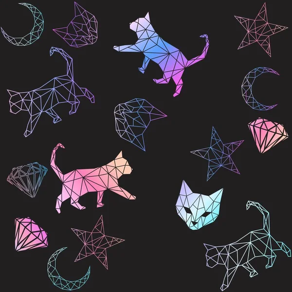 打印矢量抽象多边形几何猫 — 图库矢量图片