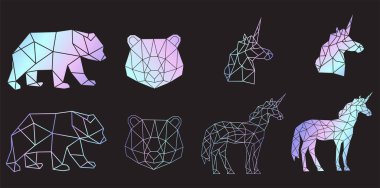 Vector abstract polygonal geometric bear, unicorn clipart