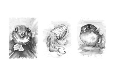 Balık eskizinin Aquarelle tablosu