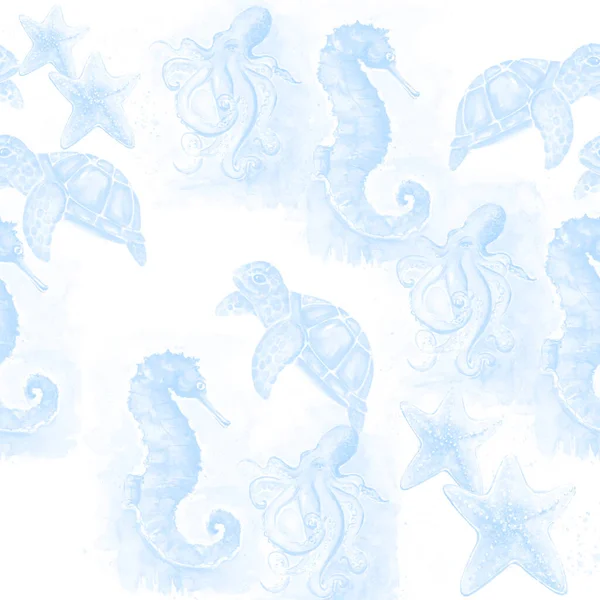 Aquarelle Målning Havsdjur Skiss Konst Mönster Illustration — Stockfoto