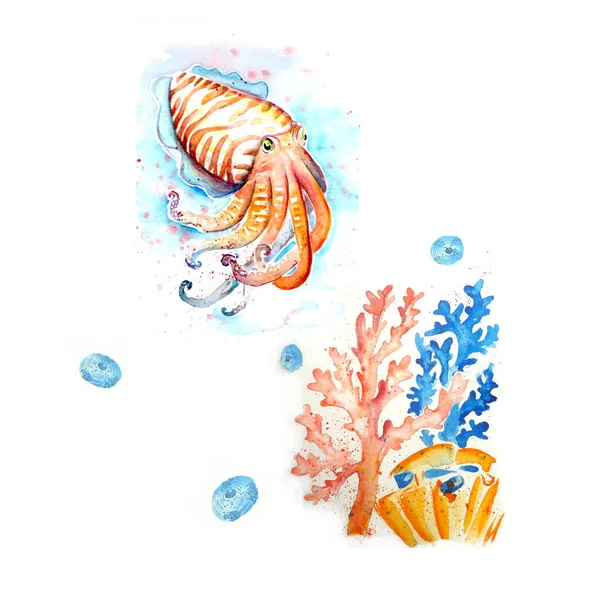 ภาพวาด Aquarelle ของปลาภาพวาดสเก ลปะ — ภาพถ่ายสต็อก