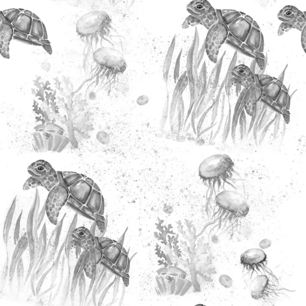 Aquarelle painting of sea animals sketch art illustration