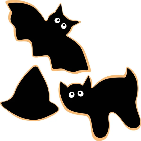 Feliz Tarjeta Halloween Murciélago Negro Gato Sombrero Vector Ilustración — Vector de stock