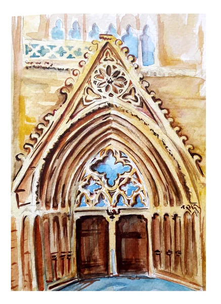 Nicolas Cathedral Cyprus Famagusta Watercolor Art — стоковое фото