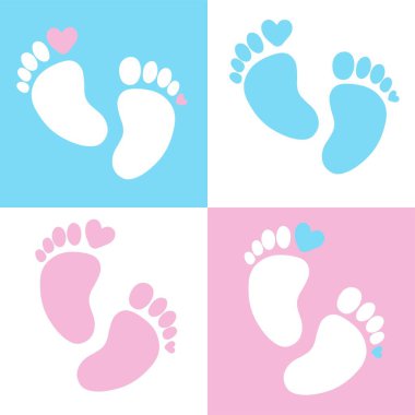 Siyah ayak izi, kırmızı, kalp, siluet. vektör illüstrasyonu