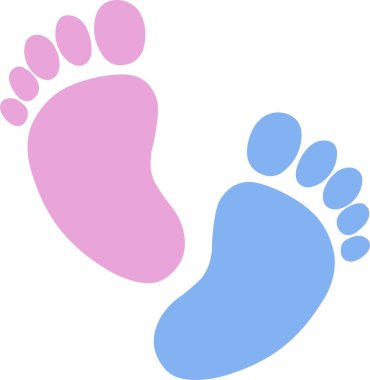 Parmak izi Bebek ayak izi, pembe, mavi, kalp, siluet. vektör illüstrasyonu