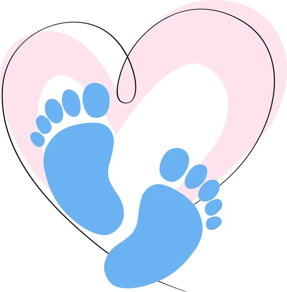 Print Baby Voetafdruk Roze Blauw Hart Silhouet Vectorillustratie — Stockvector