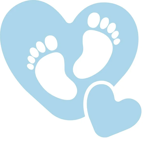 Print Cute Blue Heart Footprint Vector Illustration — Stock Vector
