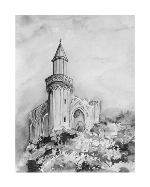 Aquarelle Katedralen Skiss Konst Bakgrund Illustration — Stockfoto