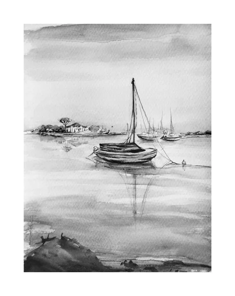 Aquarelle Boat Sketch Art Background Illustration — Stock Photo, Image